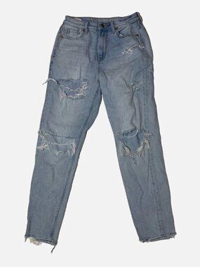 American Eagle Distressed Mom Jeans Light Wash Denim Size 0 Regular Ripped H han
